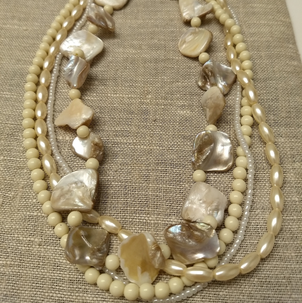 Four Strand Mother of Pearl and Cream Bead Necklace